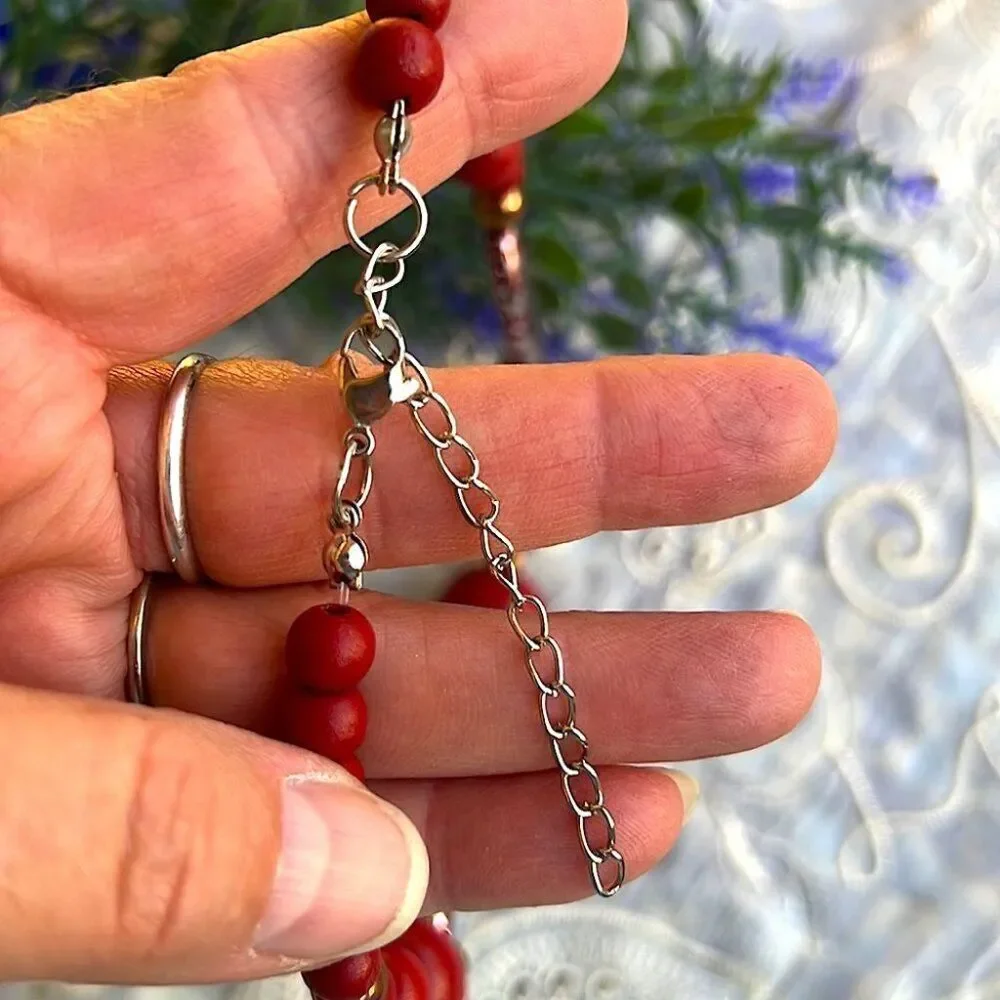 Red Wood Bead Necklace 18